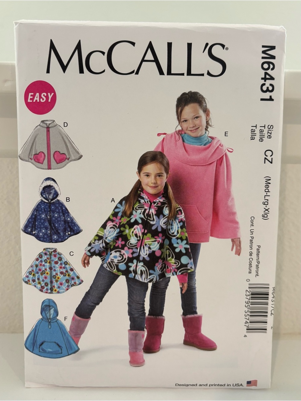 McCall's M6431 Sewing Pattern Kids Ponchos - Size Med-Lrg-XL